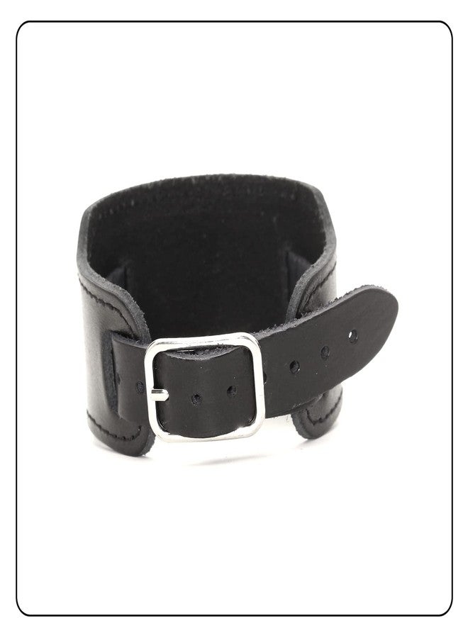 Fusamk Punk Rock Belt Buckle Bracelet Adjustable Wide Leather Cuff Bracelet (0_Black) - Image 4