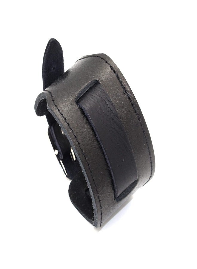Fusamk Punk Rock Belt Buckle Bracelet Adjustable Wide Leather Cuff Bracelet (0_Black) - Image 1