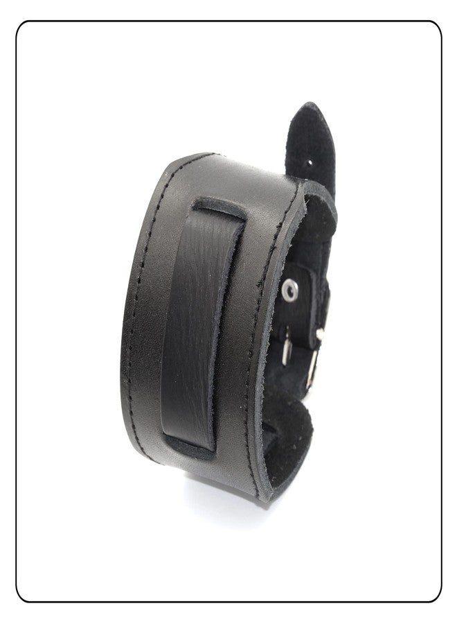 Fusamk Punk Rock Belt Buckle Bracelet Adjustable Wide Leather Cuff Bracelet (0_Black) - Image 5