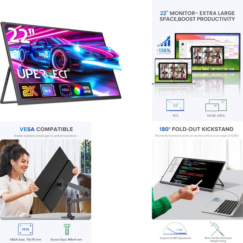 يوبرفكت Uperfect 2k Qled Portable Screen Mobile Monitor 22 inch