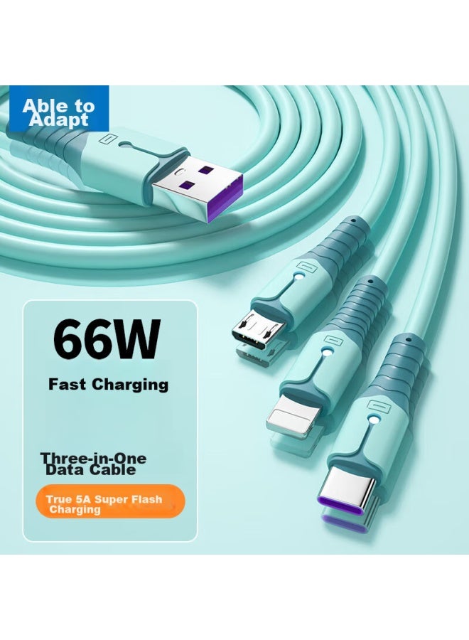 كان كابل شحن ثلاثي في واحد، شحن سريع متوافق مع Apple Iphone 14، Type-c Android، One-to Head، Xiaomi، Huawei 66w Cable، 0.6 متر، أزرق - Image 1