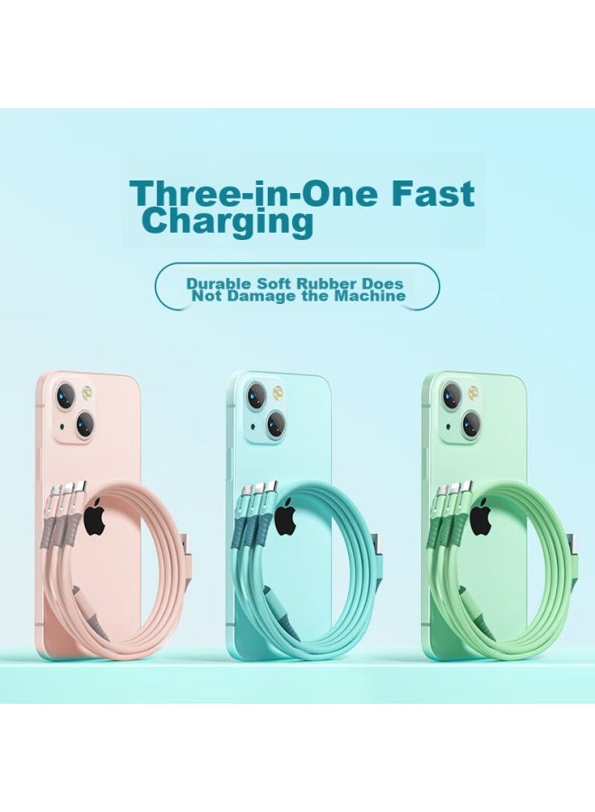 كان كابل شحن ثلاثي في واحد، شحن سريع متوافق مع Apple Iphone 14، Type-c Android، One-to Head، Xiaomi، Huawei 66w Cable، 0.6 متر، أزرق - Image 4