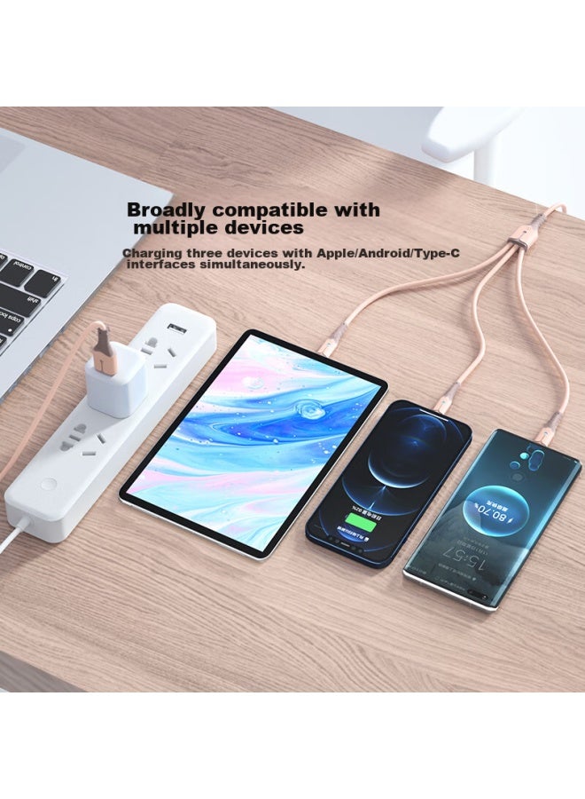 كان كابل شحن ثلاثي في واحد، شحن سريع متوافق مع Apple Iphone 14، Type-c Android، One-to Head، Xiaomi، Huawei 66w Cable، 0.6 متر، أزرق - Image 3