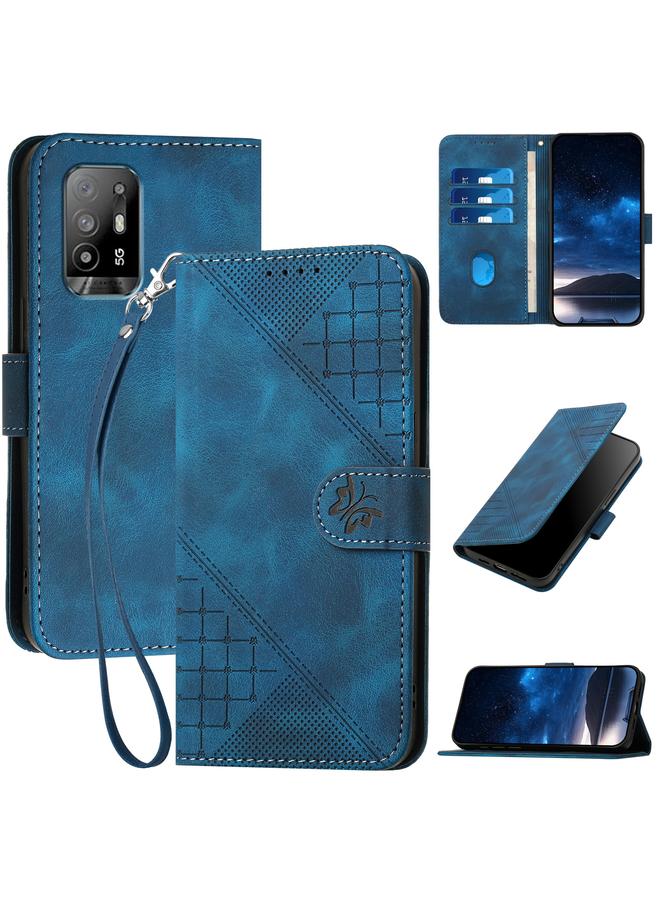 S-TOP Case For OPPO F19 Pro+ / A94 4G Grid Butterfly Embossed Pattern Leather Phone Case with Lanyard - Image 1