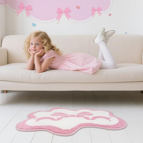 Prewplam Pink Rug - Cute Bow Bath Rug, Machine Washable Bathroom Mat, Decorative Pink Carpet for Girls Bedroom, Bathroom & Kids Room (2'3"×1'6") - Image 5