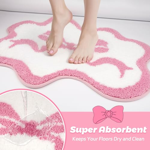 Prewplam Pink Rug - Cute Bow Bath Rug, Machine Washable Bathroom Mat, Decorative Pink Carpet for Girls Bedroom, Bathroom & Kids Room (2'3"×1'6") - Image 4
