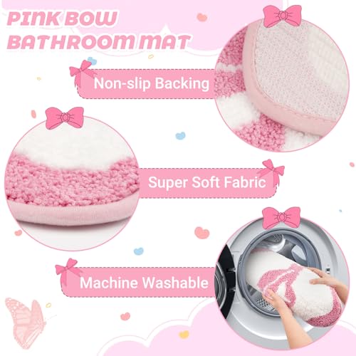 Prewplam Pink Rug - Cute Bow Bath Rug, Machine Washable Bathroom Mat, Decorative Pink Carpet for Girls Bedroom, Bathroom & Kids Room (2'3"×1'6") - Image 3