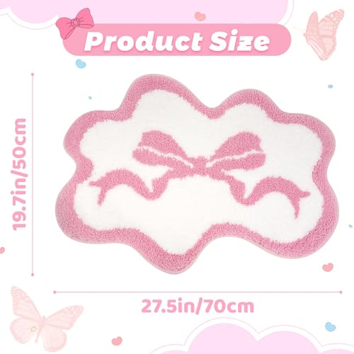 Prewplam Pink Rug - Cute Bow Bath Rug, Machine Washable Bathroom Mat, Decorative Pink Carpet for Girls Bedroom, Bathroom & Kids Room (2'3"×1'6") - Image 2