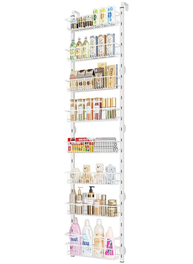 MIAOLI Over the Door Pantry Organizer, 8-Tier Adjustable Spice Rack Cabinet Door Shelves, Hanging Seasoning Organizer for Kitchen Bathroom, Laundry Room Organization, White - Image 1