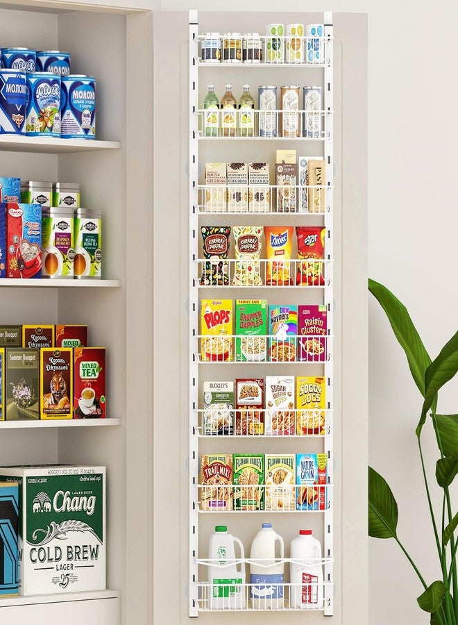 MIAOLI Over the Door Pantry Organizer, 8-Tier Adjustable Spice Rack Cabinet Door Shelves, Hanging Seasoning Organizer for Kitchen Bathroom, Laundry Room Organization, White - Image 2