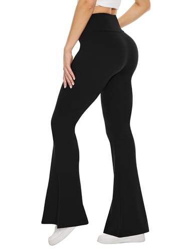 TNNZEET Black Flare Leggings for Women, Crossover Yoga Pants with Pockets Bootcut Flared Leggings for Yoga Gym Workout - Image 2