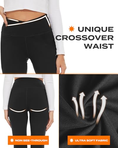 TNNZEET Black Flare Leggings for Women, Crossover Yoga Pants with Pockets Bootcut Flared Leggings for Yoga Gym Workout - Image 5