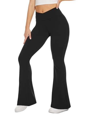 TNNZEET Black Flare Leggings for Women, Crossover Yoga Pants with Pockets Bootcut Flared Leggings for Yoga Gym Workout - Image 1