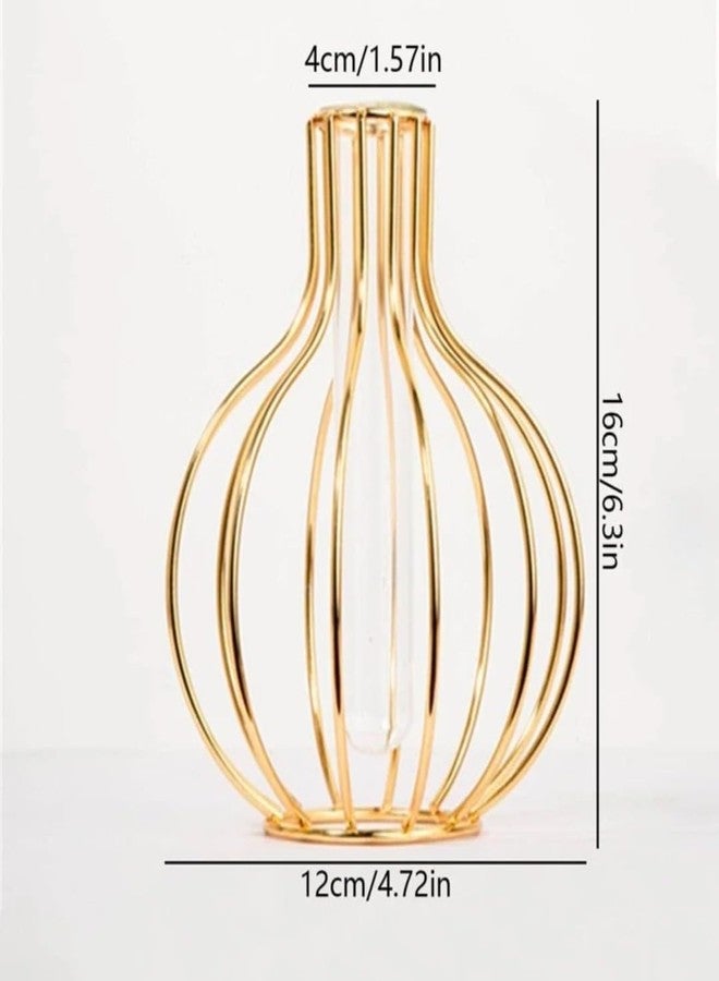 VRB DecTM 1 Pcs Metal Frame Test Tube Vase for Flower,Items Vase,Gift, Home Decor, Bedroom, Office Corner, Living Room,Aesthetic, Nordic Decoration (Design 2) - Image 2