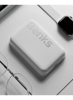 Benks Benks Mαgsafe Power Bank 6000 mAh Magnetic Wireless Mini Power Bank Battery with USB C Cable, External MαgSafe Battery White  - Image 3