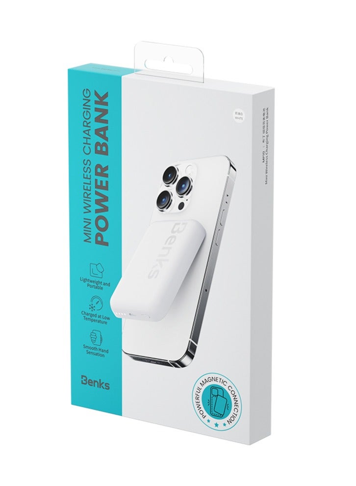 Benks Mαgsafe Power Bank 6000 mAh Magnetic Wireless Mini Power Bank Battery with USB C Cable, External MαgSafe Battery White - Image 2