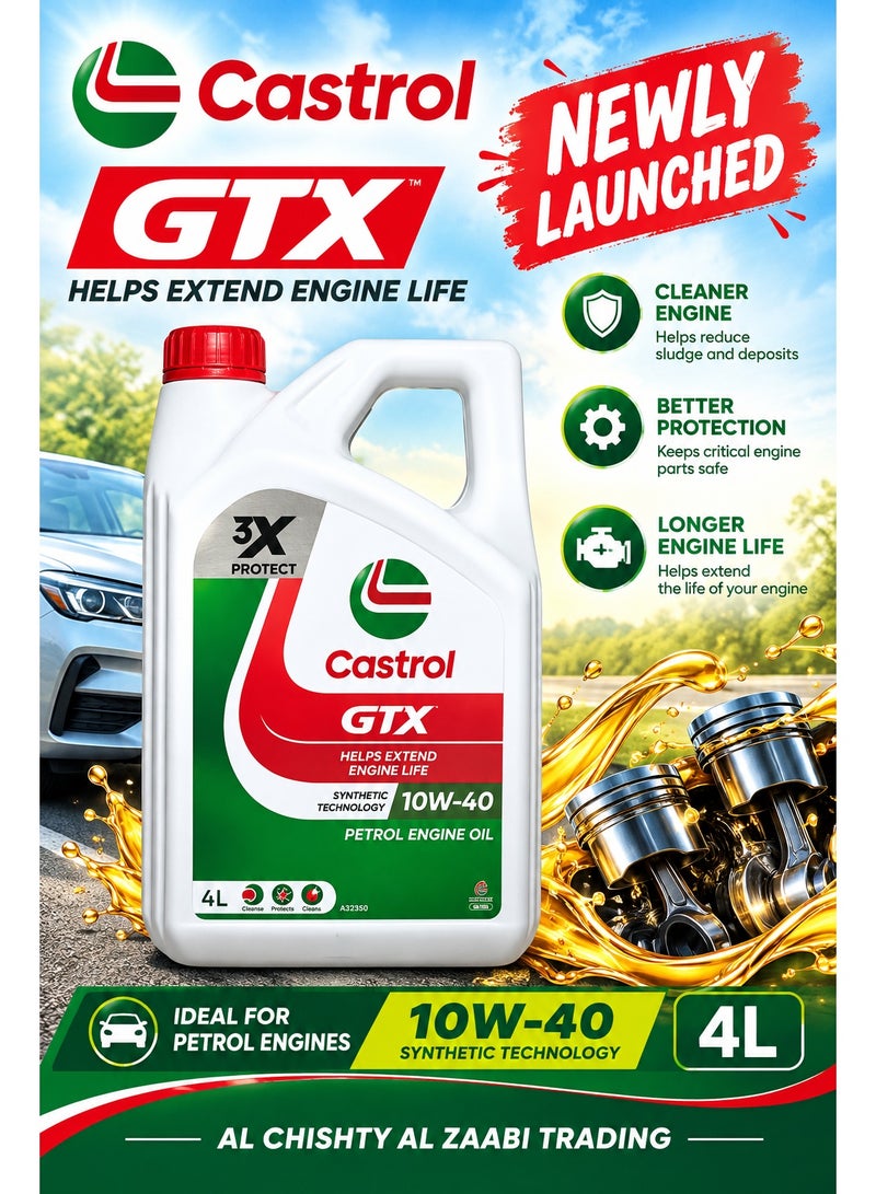 Castrol 10W-40 GTX SYNTHETIC TECHNOLOGY PETROL ENGINE OIL 4LTR - Image 5