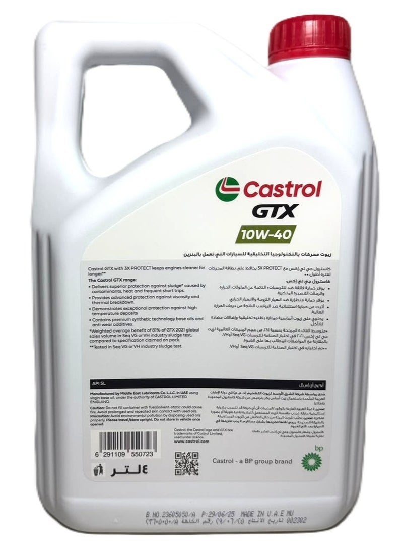 Castrol 10W-40 GTX SYNTHETIC TECHNOLOGY PETROL ENGINE OIL 4LTR - Image 2