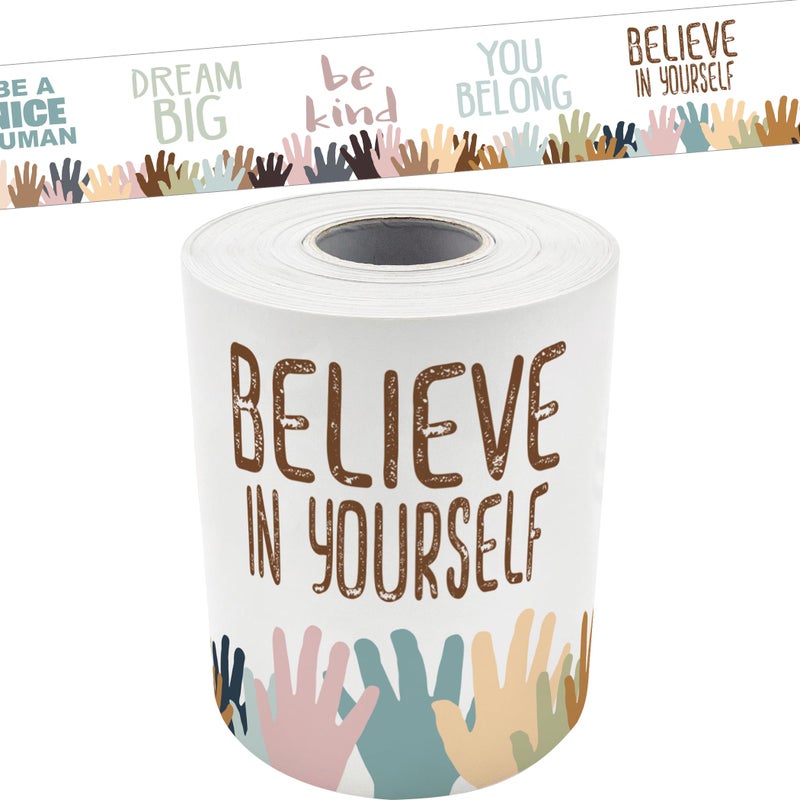 Teacher Created Resources Everyone is Welcome Helping Hands Straight Rolled Border Trim - 50ft - Decorate Bulletin Boards, Walls, Desks, Windows, Doors, Lockers, Classrooms, Homeschool & Offices - Image 1