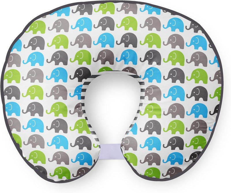 Bacati  Elephants 4 pc NursingFeeding Set Pillow Cover Polyfilled Insert Pillow and 2 Burp Made with UltraSoft 100 Cotton Fabric in a Fashionable TwoSided Design AquaLimeGrey - Image 5