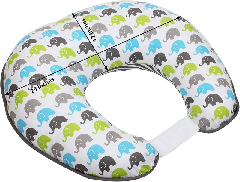 Bacati  Elephants 4 pc NursingFeeding Set Pillow Cover Polyfilled Insert Pillow and 2 Burp Made with UltraSoft 100 Cotton Fabric in a Fashionable TwoSided Design AquaLimeGrey - Image 4