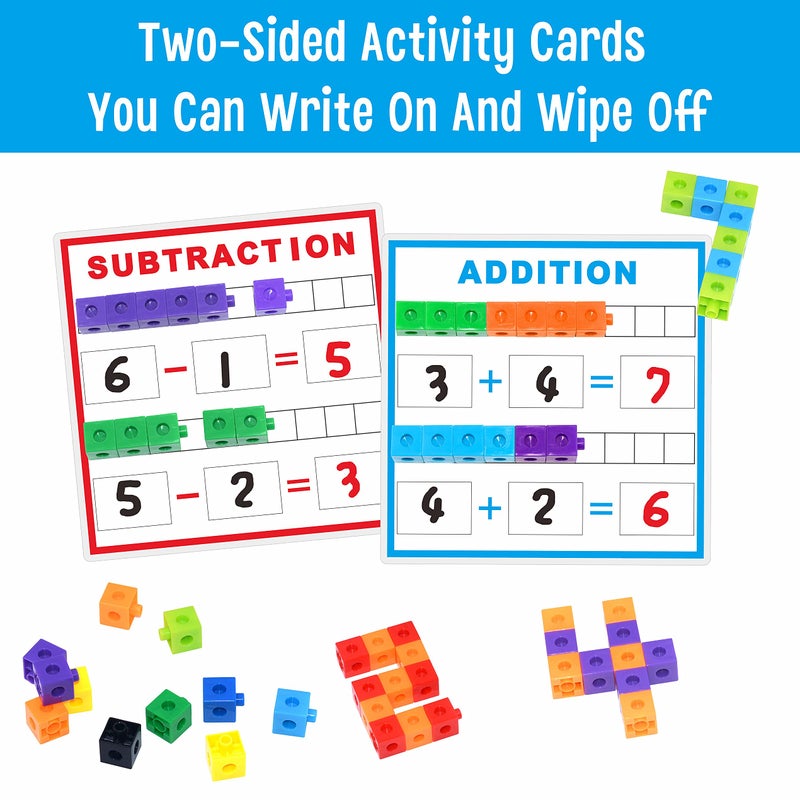 SpriteGru Math Linking Cubes, Math Cubes Manipulatives with Activity Cards Linking Cube Math Counters for Kids Kindergarten Learning Activities - Image 2