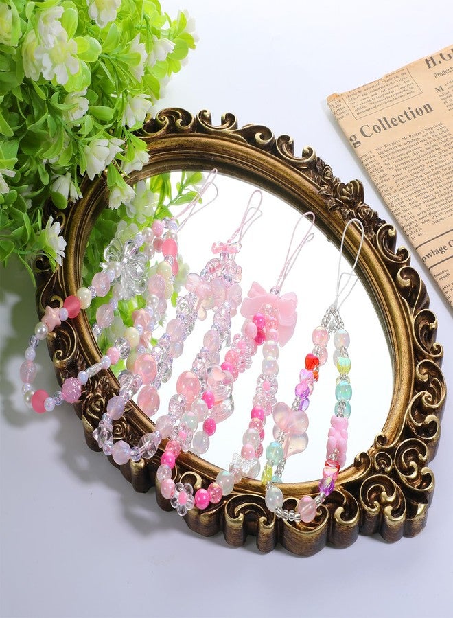 Styquenzer 4 قطع سلاسل هاتف مزينة برباط لؤلؤي على شكل فراشة وقوس وعقدة وقلب ونجمة سلاسل هاتف مزينة بأساور معصم لطيفة لؤلؤية للنساء - Image 3