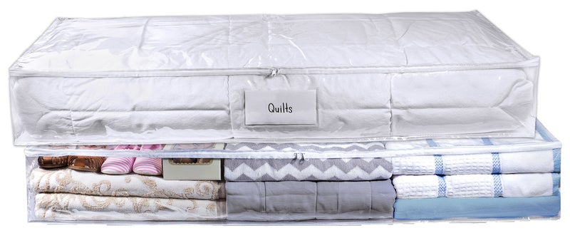 Masirs Clear Underbed Storage Bag Durable Vinyl Material to Shield Your Contents from Dust Dirt and Moisture Easy Gliding Zipper for Easy Access and Label Pocket for Easy Identification 2Pack