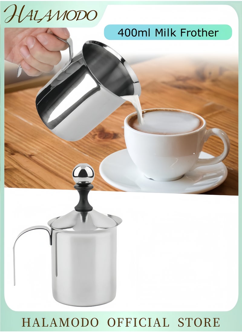 Generic Milk Frother Stainless Steel Manual Milk Foamer Handheld Coffee Milk Frothing Pitchers Manual Operated Milk Foam Maker For Cappuccino Coffee Latte Hot Chocolate,(14-Ounce/400ml)  - Image 1
