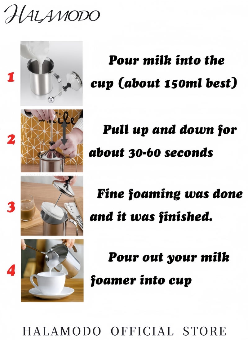 Generic Milk Frother Stainless Steel Manual Milk Foamer Handheld Coffee Milk Frothing Pitchers Manual Operated Milk Foam Maker For Cappuccino Coffee Latte Hot Chocolate,(14-Ounce/400ml)  - Image 5