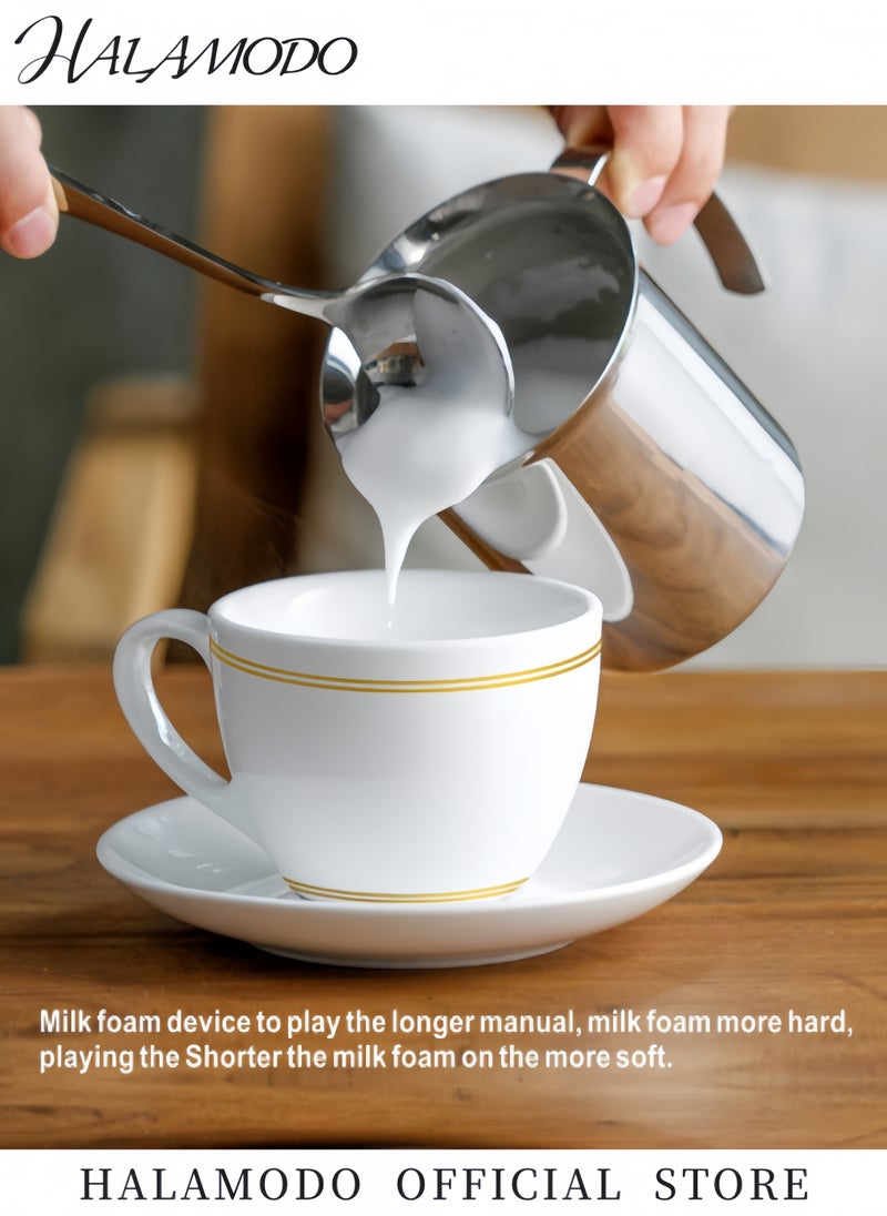 Generic Milk Frother Stainless Steel Manual Milk Foamer Handheld Coffee Milk Frothing Pitchers Manual Operated Milk Foam Maker For Cappuccino Coffee Latte Hot Chocolate,(14-Ounce/400ml)  - Image 3