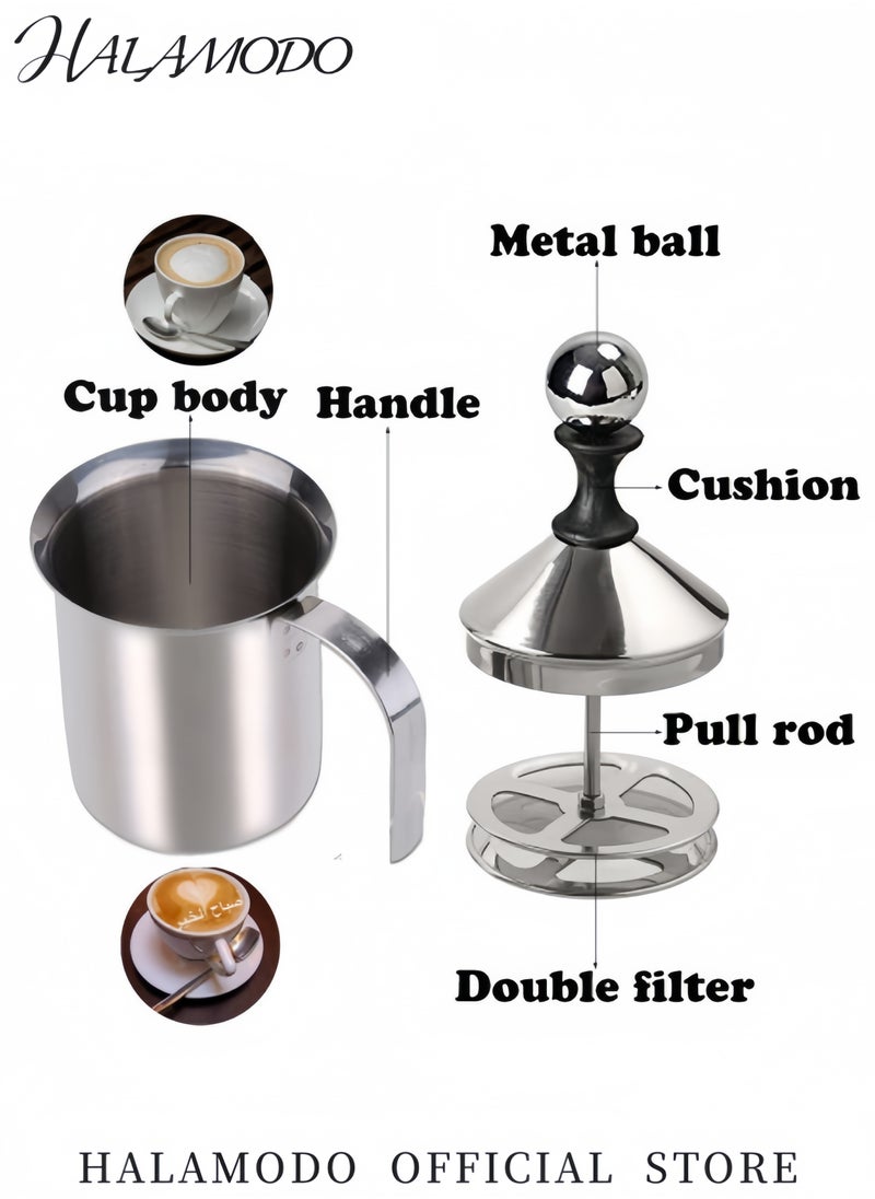 Generic Milk Frother Stainless Steel Manual Milk Foamer Handheld Coffee Milk Frothing Pitchers Manual Operated Milk Foam Maker For Cappuccino Coffee Latte Hot Chocolate,(14-Ounce/400ml)  - Image 4