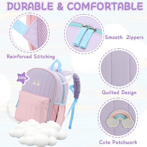 VASCHY Toddler Girls Backpack, Kids' Small Lightweight Quilted Color-blocked Bookbag School Backpack for Kindergarten Children Light Purple Pink - Image 4