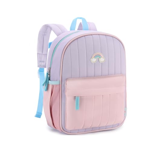VASCHY Toddler Girls Backpack, Kids' Small Lightweight Quilted Color-blocked Bookbag School Backpack for Kindergarten Children Light Purple Pink - Image 1