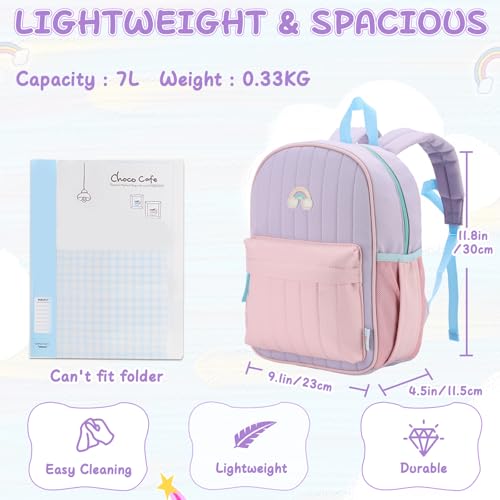 VASCHY Toddler Girls Backpack, Kids' Small Lightweight Quilted Color-blocked Bookbag School Backpack for Kindergarten Children Light Purple Pink - Image 2
