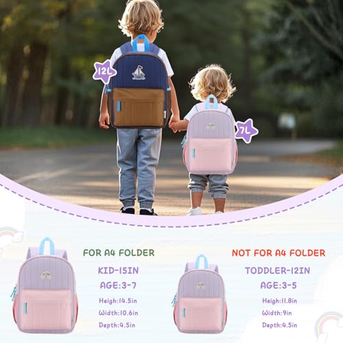 VASCHY Toddler Girls Backpack, Kids' Small Lightweight Quilted Color-blocked Bookbag School Backpack for Kindergarten Children Light Purple Pink - Image 3