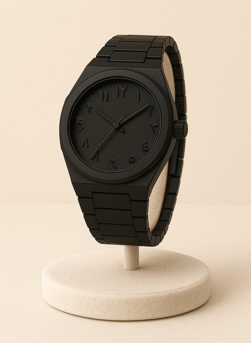 بانفيل ساعة تناظرية بسيطة بأرقام عربية - مزودة ببطارية إضافية وأداة لإزالة وصلة سوار الساعة | ساعة يد أنيقة باللون الأسود غير اللامع للعمل، والارتداء اليومي. - Image 4