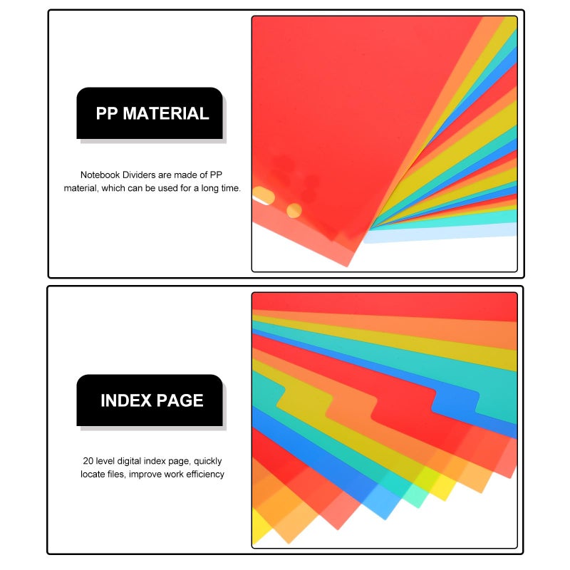 A4 11 Hole Punched Index Dividers 20 Section Plastic Binder Tabs for Filing Organizers - Image 4