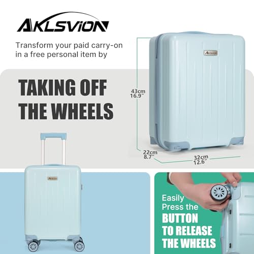 Aklsvion حقائب سفر محمولة بحجم 18 بوصة من أكلسفيون: مزودة بعجلات متحركة، معتمدة من TSA، تحت المقعد، هيكل صلب، حقيبة خفيفة الوزن مع ملحقات أساسية (أزرق فاتح) - Image 3