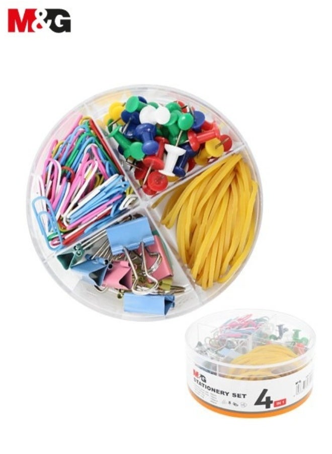 M&G A box of 200 pieces, divided into 4 boxes, consisting of 50 pieces of push pins / 10 pieces of 19 mm paper clip / 100 pieces of paper clip / 40 pieces of multi-colored rubber bands.  - Image 1