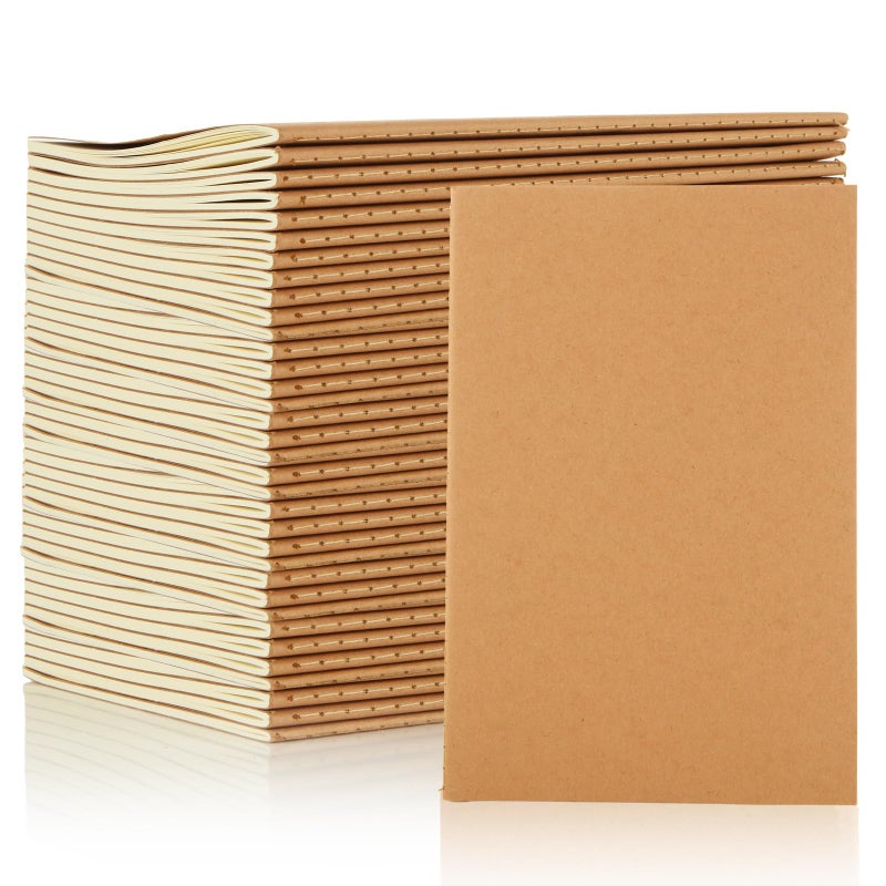MIVIDE 50 Pack A5 Kraft Notebooks Bulk, 8.3â€ x 5.5â€ Lined Paper Journal Notebooks, 30 Sheets 60 Pages, Lined Travel Notebooks for Writing, Making Plans, School Office Supplies - Image 1