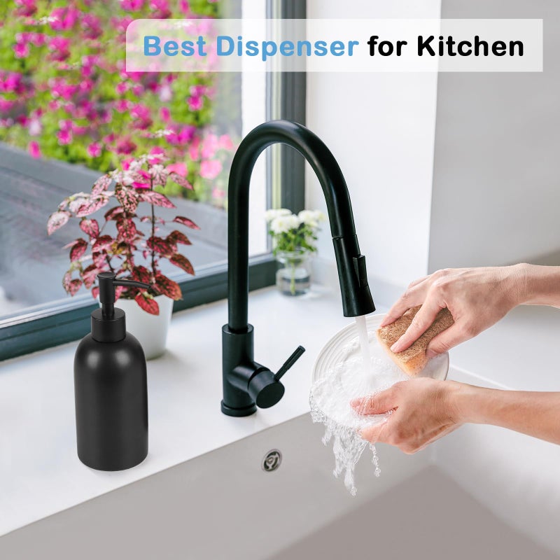 Natheeph 14Oz Ceramic Soap Dispenser Ceramic Soap Pump Dispenser Can Fill Liquid For Bathroom/Kitchen (Black) - Image 4