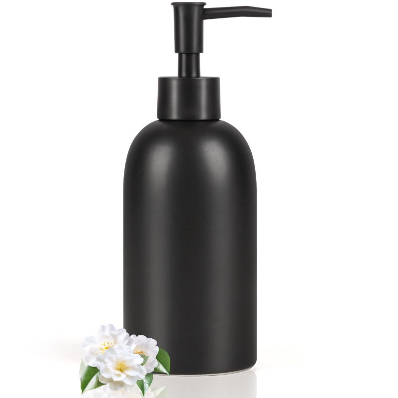 Natheeph 14Oz Ceramic Soap Dispenser Ceramic Soap Pump Dispenser Can Fill Liquid For Bathroom/Kitchen (Black) - Image 1
