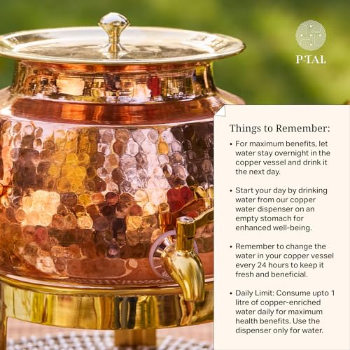 P-TAL Copper Water Dispenser 2.65 Gallons | 100% Pure Copper Pot Heavy Gauge and Hammered with Prefitted Leakproof Brass Spigot, Lid and Stand - Image 4