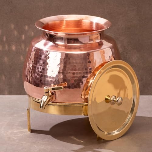 P-TAL Copper Water Dispenser 2.65 Gallons | 100% Pure Copper Pot Heavy Gauge and Hammered with Prefitted Leakproof Brass Spigot, Lid and Stand - Image 5