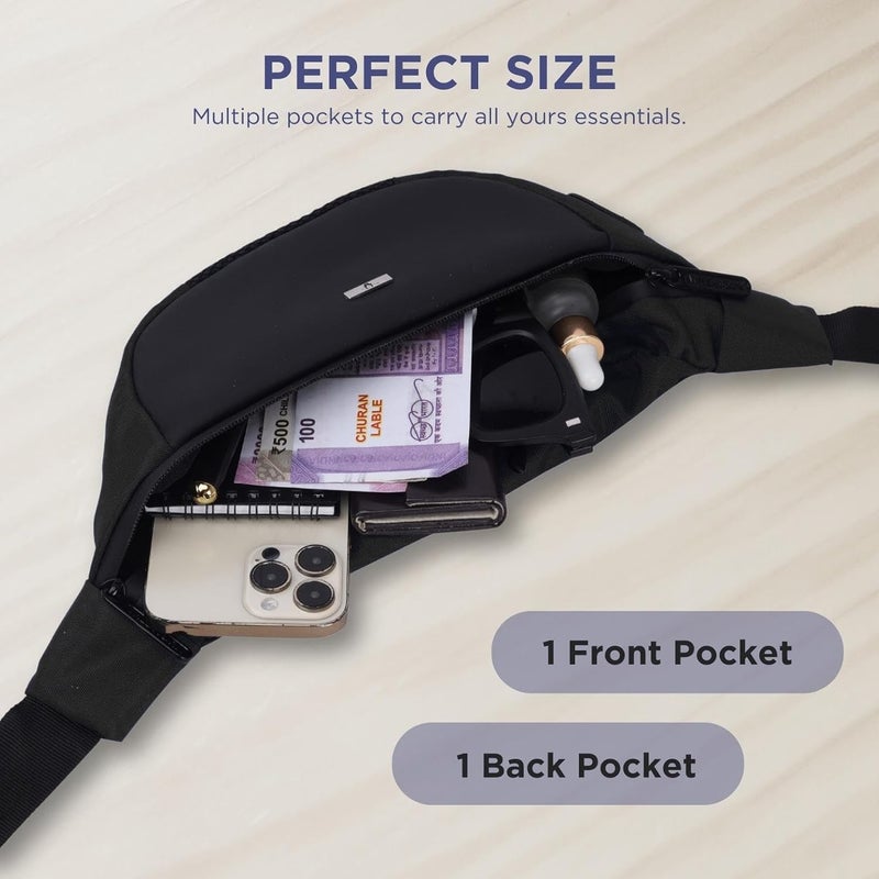 Wildhorn 2.4L Waist Bag for Men Women I Headphone Hole I Ultra Strong Stitching, Sturdy Zippers, Waterproof, Fanny Pack for Hiking Travel Camping Running Sports with Adjustable Strap (Black) - Image 4