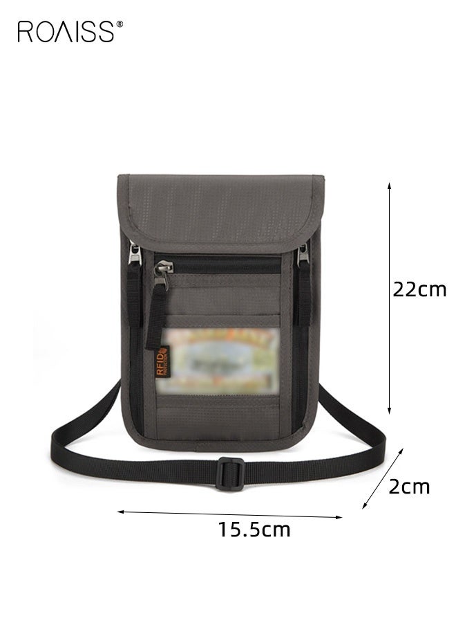 roaiss Unisex Passport Holder with Zipper , Travel-Ready Anti-Theft & Scratch-Resistant Passport Case, Multifunctional RFID Neck Pouch in Oxford Cloth, Minimalist Crossbody Bag, Portable Storage, Light Grey - Image 4