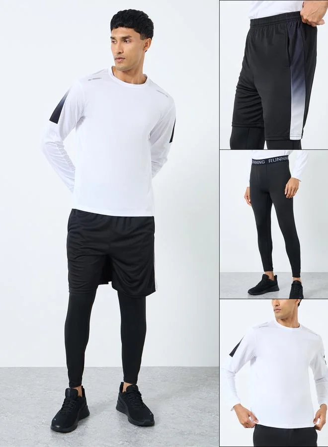 Styli Styli Pack of 3 - Reflective Print T-Shirt, Shorts and Track Pants