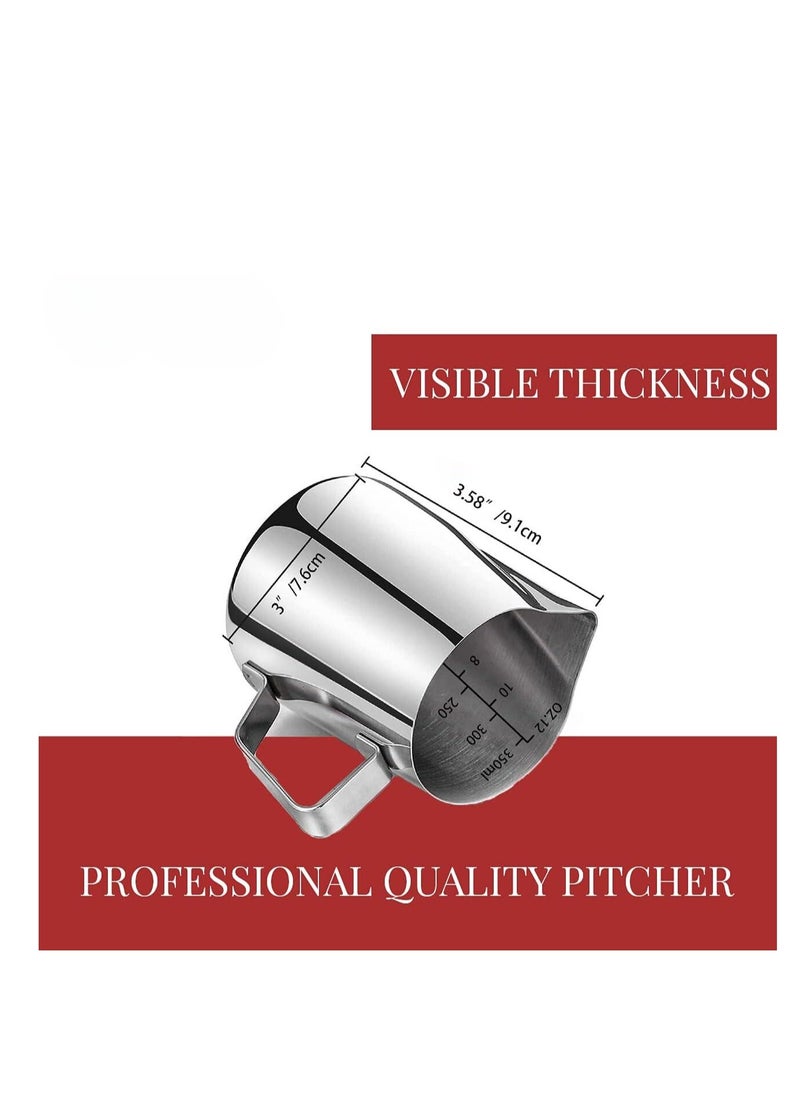 Stainless Steel Milk Frothing Pitcher, 350ml - Stylish Coffee Cup measuring scale and cut edge, perfect for frothing and steaming Use - Milk Frothing pitcher/Espresso Steaming Pitcher