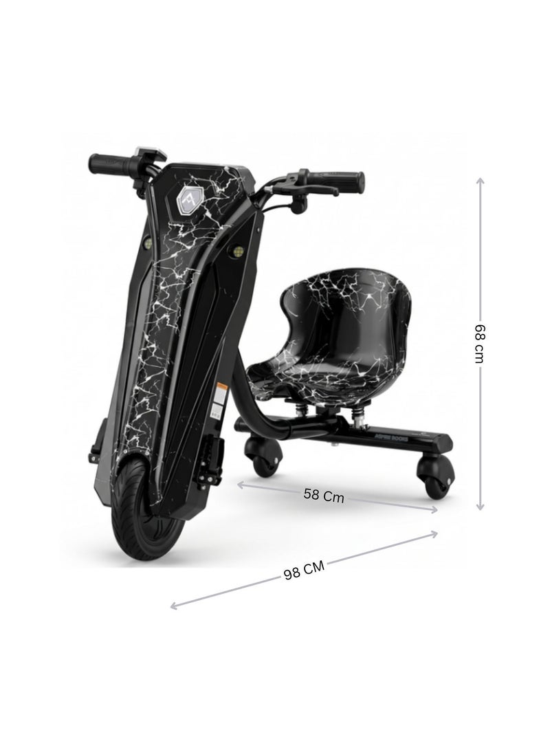 Aspire Books Electric Drift Scooter for Kids - Black & White | 36V 250W 3-Wheel Drifting Scooter Go-Kart with 360° Spin, LED Lights & Adjustable Frame (Ages 3-8) - Image 5